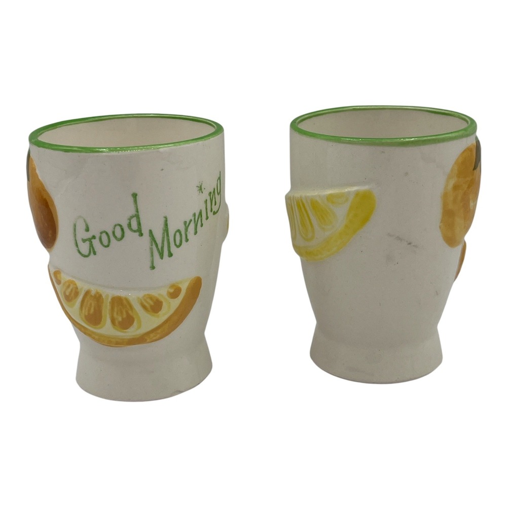 Vintage NAPCO Good Morning Citrus Juice Tumblers Ceramic Orange Lemon Set of 2